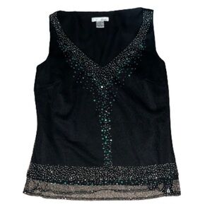 WD.NY black sheer sleeveless beaded and sequin top size 6